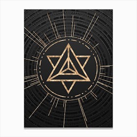 Geometric Glyph Symbol in Gold with Radial Array Lines on Dark Gray n.0238 Canvas Print