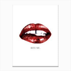 BITE ME - Lips with Red Lipstick and Gapped Teeth,  Typography by "Colt x Wilde" Canvas Print