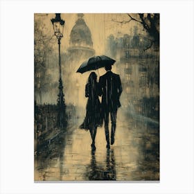 Couple Walking In The Rain, Romantic Monochrome Charcoal style Stampe su tela