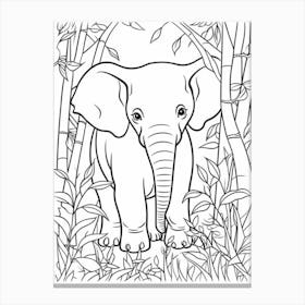 Line Art Jungle Animal Asian Elephant 2 Canvas Print