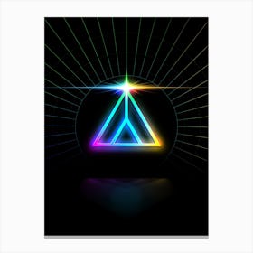 Neon Geometric Glyph in Candy Blue and Pink with Rainbow Sparkle on Black n.0432 Canvas Print