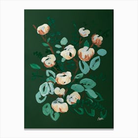 Celadon Flowers And Leaves Dark Green Canvas Print