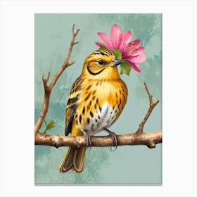 Bird With Flower Canvas Print