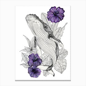 Whale And Flowers Canvas Print