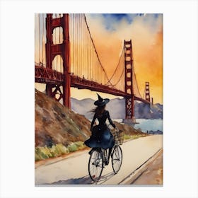 A Witch in San Francisco ~ A Witch Travels Spooky Fairytale Watercolour  Canvas Print