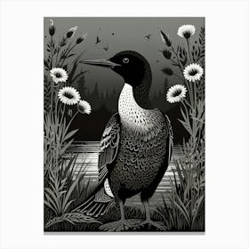 Bird Linocut Common Loon Art 1 2 Canvas Print