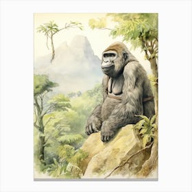 Storybook Animal Watercolour Mountain Gorilla 3 Canvas Print