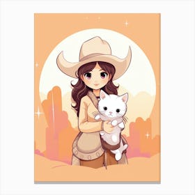 Cute Cowgirl With Cat 3 Canvas Print