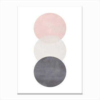 Pink Grey And Black Cotton Texture Abstract Circles Canvas Print