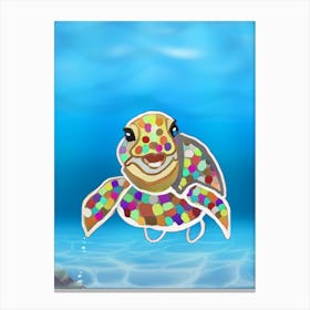 colourful Sea Turtle - swimming in clear blue water Canvas Print