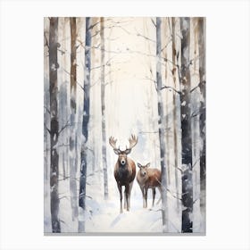 Winter Watercolour Moose 4 Canvas Print