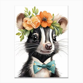 Baby Skunk Flower Crown Bowties Woodland Animal Nursery Decor (19) Canvas Print