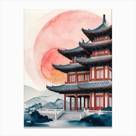 Watercolor Chinese Pagoda 2 Canvas Print