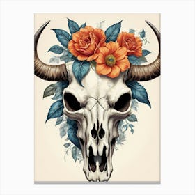 Floral Bison Skull (28) Canvas Print