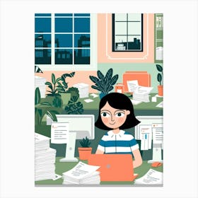 Illustration Of A Woman Working In An Office Canvas Print