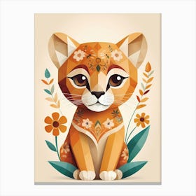 Floral Cute Baby Puma Nursery Illustration (64) Canvas Print