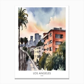 Los Angeles Watercolour Travel Poster 3 Canvas Print