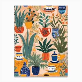 Mediterranean Pottery plants Colorful Canvas Print
