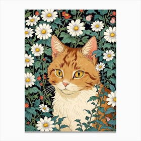 Cat In Daisies 2 Canvas Print