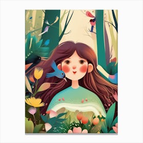 Luxmango Cute Girl In Forest 1 Canvas Print