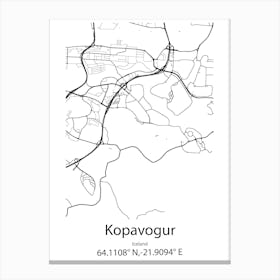 Kopavogur,Iceland Minimalist Map Canvas Print