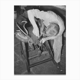 Rivet Work In Saddle Repair Shop, Alpine, Texas By Russell Lee Canvas Print