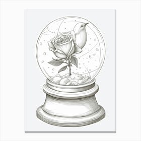 English Rose In A Globe Line Drawing 2 Canvas Print