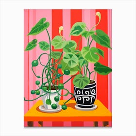 Pink And Red Plant Illustration Pothos Pearls 1 Canvas Print