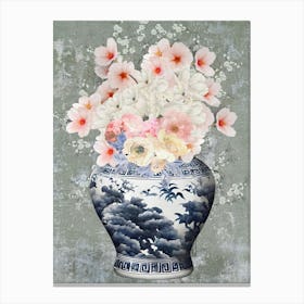 Abstract Chinoiserie Flowers in a vase vintage art Canvas Print