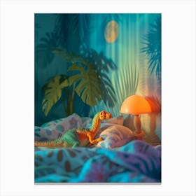 Toy Dinosaur In Bed Sleeping 2 Canvas Print