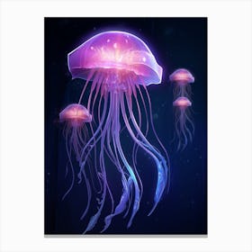 Mauve Stinger Jellyfish Neon Illustration 9 Canvas Print
