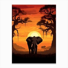 African Elephant Sunset Silhouette 3 Canvas Print