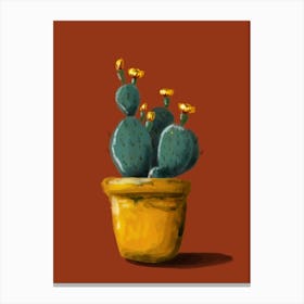 Cactus On Red Background Canvas Print