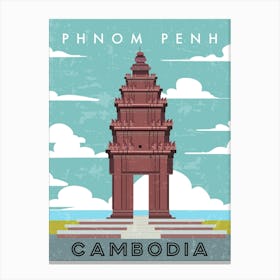 Phnom penh, Cambodia — Retro travel minimalist poster Canvas Print