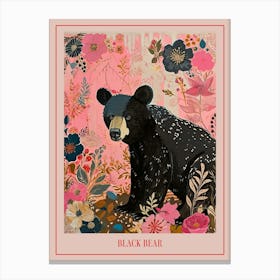 Floral Animal Painting Black Bear 1 Poster Canvas Print