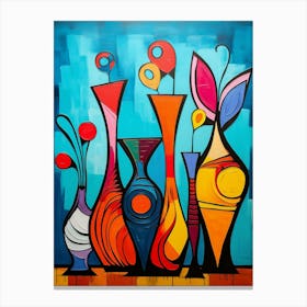 Still Life III, Abstract Vibrant Painting in Cubism Picasso Style Canvas Print