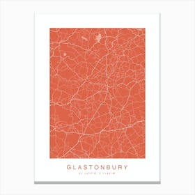 Glanstonbury Map Print Burnt Orange Canvas Print