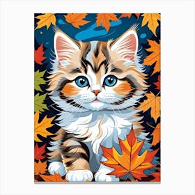 Cat In Autumn Leaves Canvas Print