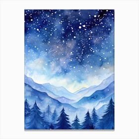 Watercolor Winter Landscape Painting Canvas Print