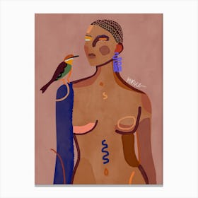 Girl With Bird by mmvce Canvas Print