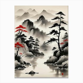 Japanese Ink Wash Landscape Art Print (3) Canvas Print