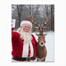 Santa Selfie With His Not Amused Reindeer Canvas Print