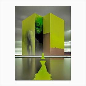 Woman In A Green Building Canvas Print