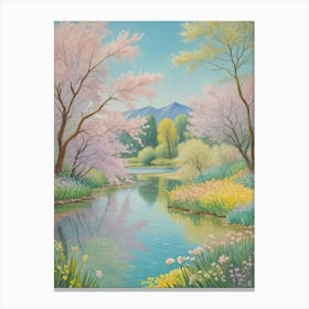 Sakura Blossoms By The Lake Canvas Print