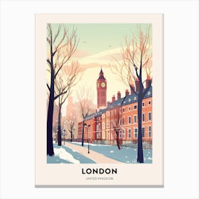 Vintage Winter Travel Poster London United Kingdom 4 Canvas Print