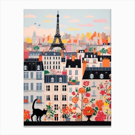 Paris, France Skyline With A Cat 3 Canvas Print