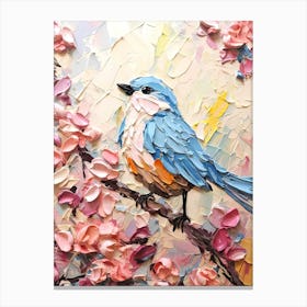 Blue Bird On Pink Blossoms Canvas Print