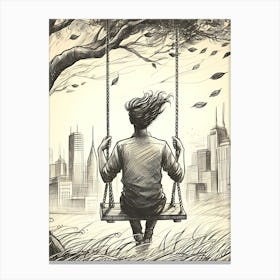 Moody Man on Swing Sketch 2 Canvas Print