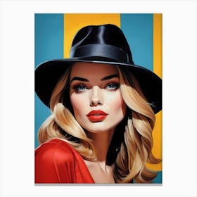Woman Portrait With Hat Pop Art (100) Canvas Print