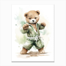 Martial Arts Teddy Bear Painting Watercolour 1 Canvas Print